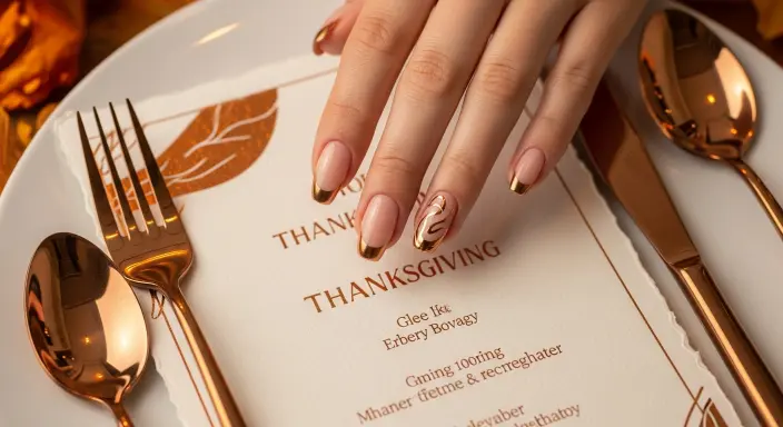Metallic Copper Accents Trendy Thanksgiving Nail