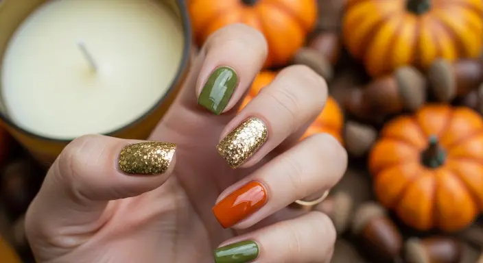 Harvest Glitter Nails Trendy Thanksgiving Nail