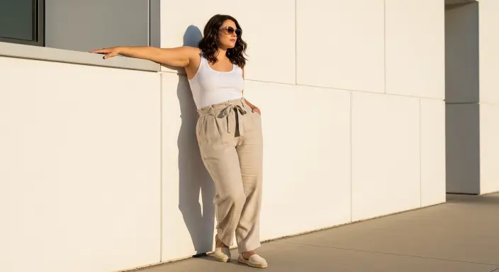High-Waisted Linen Pants with a Tank Top Plus Size Summer Outfits 