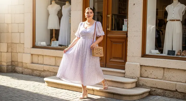 Breezy Midi Dress with Puff Sleeves Plus Size Summer Outfits 