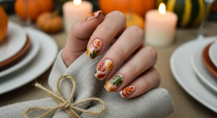 Leaf-Inspired Nail Art Trendy Thanksgiving Nail