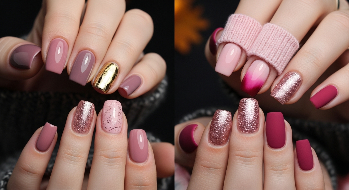fall pink nails