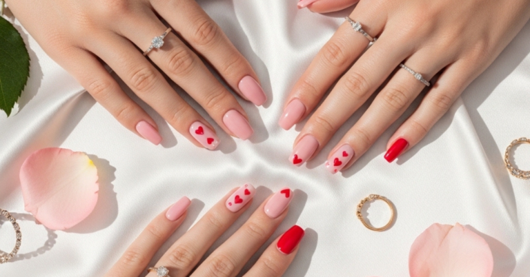 10 Valentine Press On Nails with Tiny Hearts